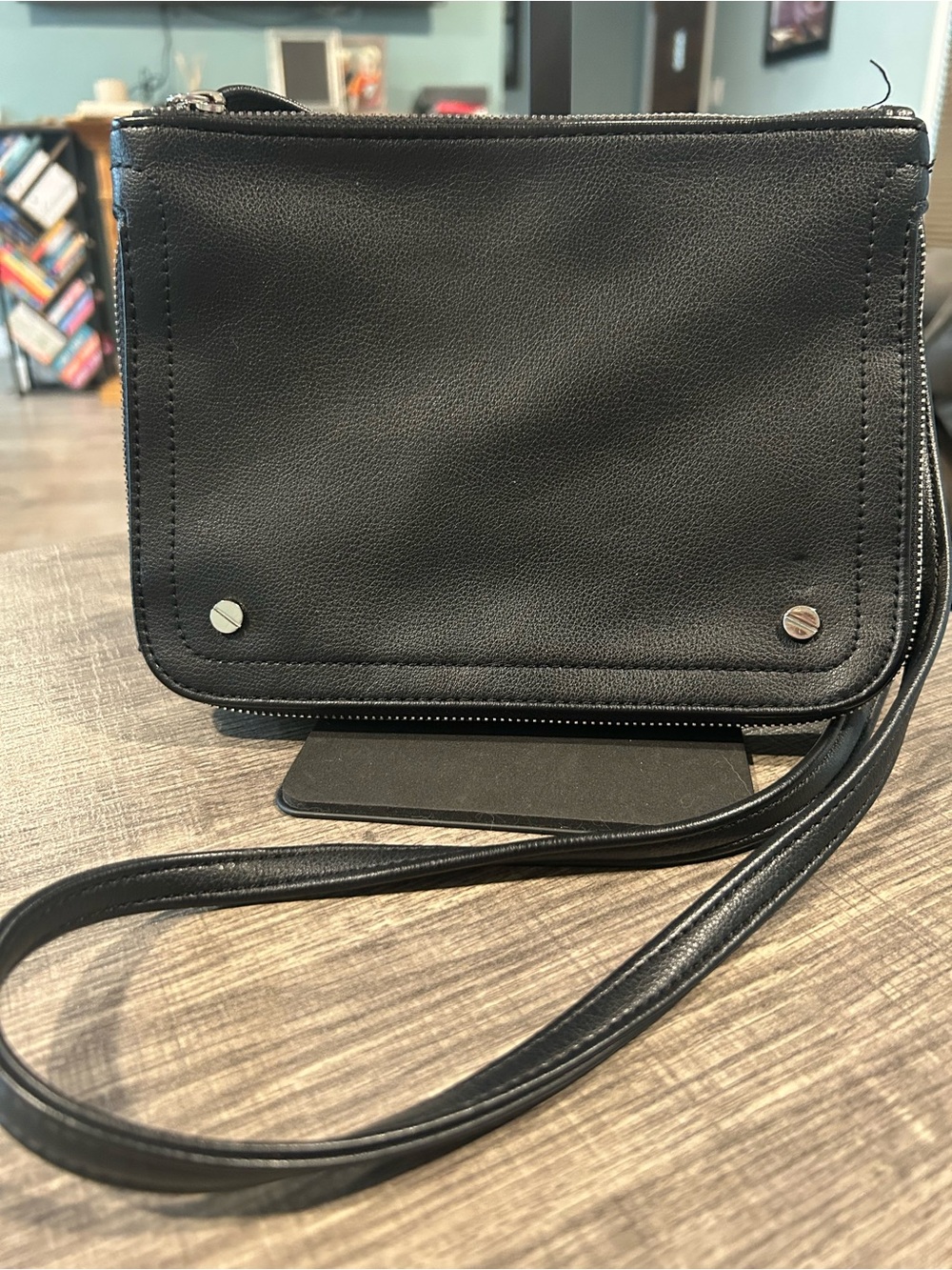 Express Black Leather Crossbody Pouch